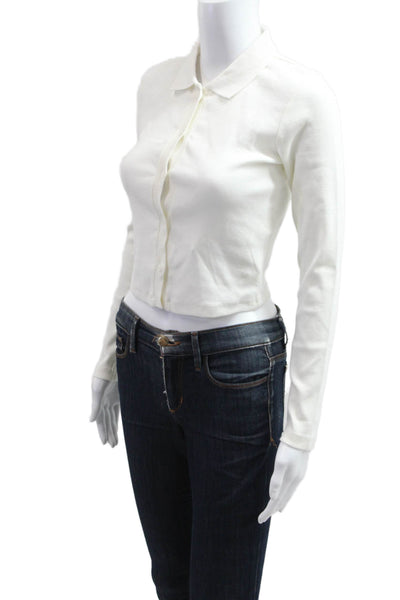Zara Womens Cropped Button Up Collared Long Sleeve White Top Size M