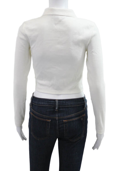 Zara Womens Cropped Button Up Collared Long Sleeve White Top Size M