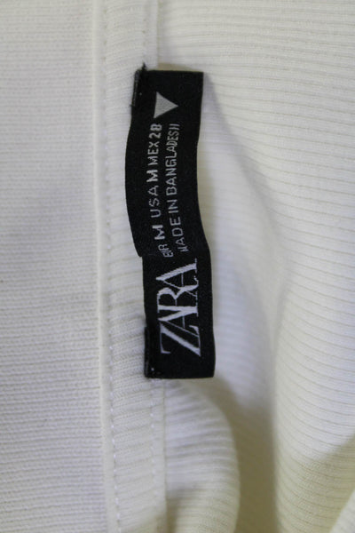 Zara Womens Cropped Button Up Collared Long Sleeve White Top Size M
