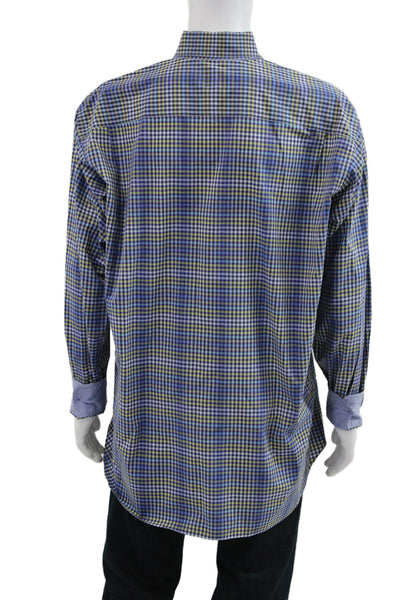 Robert Talbott Mens Button Front Collared Gingham Shirt Blue Multi Size XL