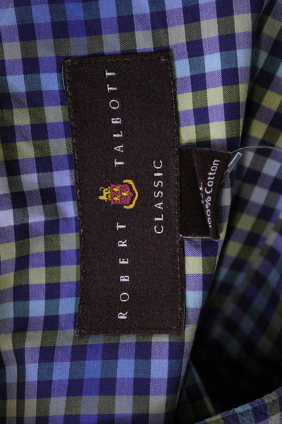 Robert Talbott Mens Button Front Collared Gingham Shirt Blue Multi Size XL