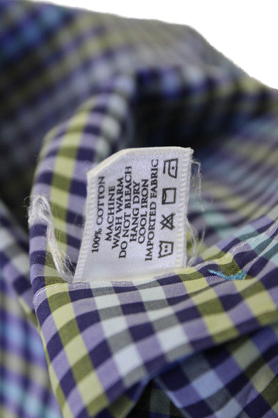 Robert Talbott Mens Button Front Collared Gingham Shirt Blue Multi Size XL