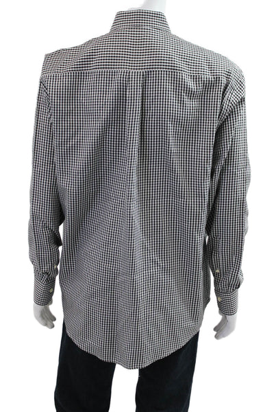 Peter Millar Mens Button Front Collared Gingham Shirt Black White Cotton Size XL