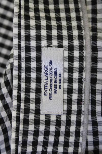 Peter Millar Mens Button Front Collared Gingham Shirt Black White Cotton Size XL