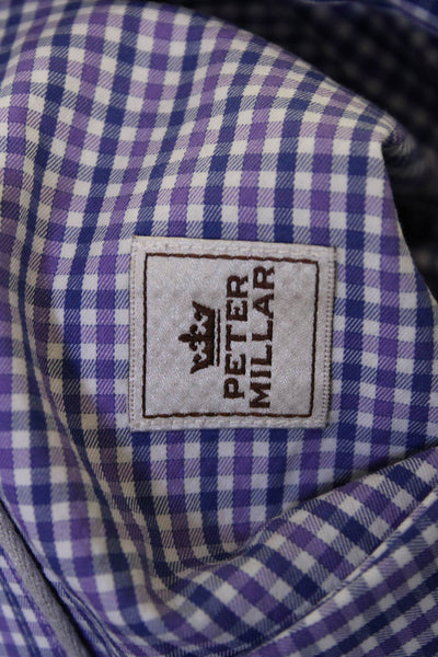 Peter Millar Mens Button Front Collared Plaid Shirt Purple White Blue Size XL