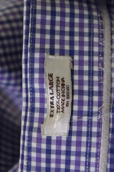 Peter Millar Mens Button Front Collared Plaid Shirt Purple White Blue Size XL