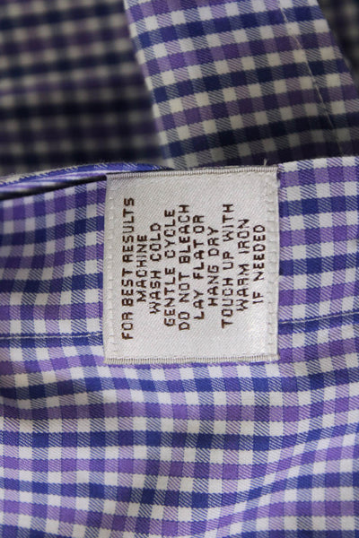 Peter Millar Mens Button Front Collared Plaid Shirt Purple White Blue Size XL