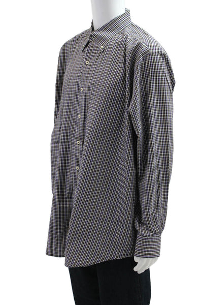 Peter Millar Mens Button Front Collared Plaid Shirt Black Multi Cotton Size XL