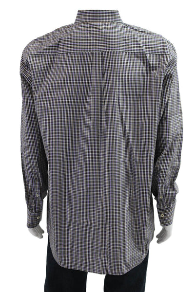 Peter Millar Mens Button Front Collared Plaid Shirt Black Multi Cotton Size XL