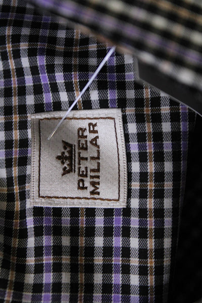 Peter Millar Mens Button Front Collared Plaid Shirt Black Multi Cotton Size XL