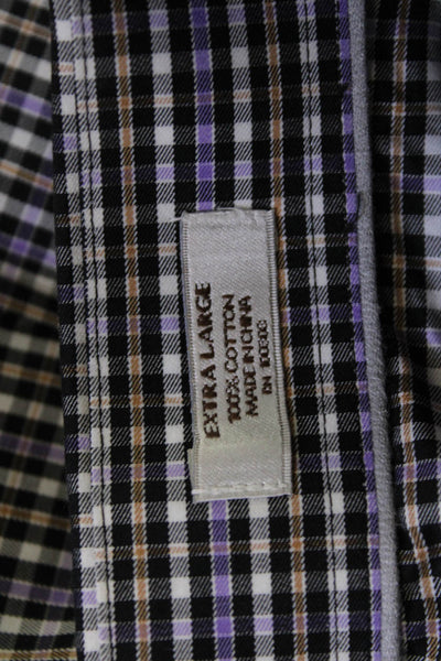 Peter Millar Mens Button Front Collared Plaid Shirt Black Multi Cotton Size XL