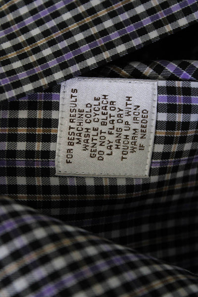 Peter Millar Mens Button Front Collared Plaid Shirt Black Multi Cotton Size XL