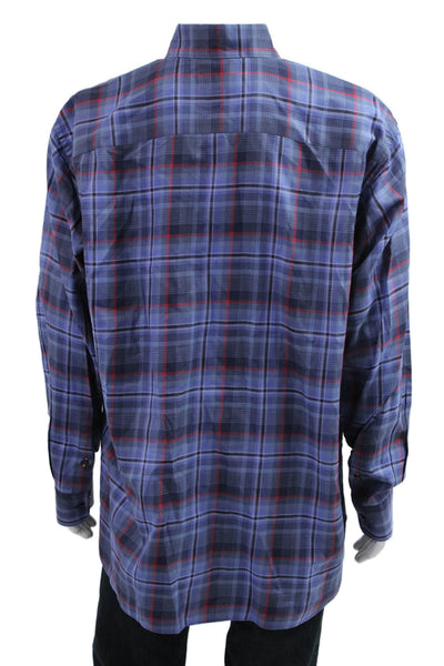 Robert Talbott Mens Button Front Collared Plaid Pocket Shirt Blue Red Size XL