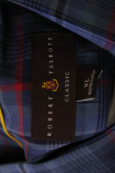 Robert Talbott Mens Button Front Collared Plaid Pocket Shirt Blue Red Size XL