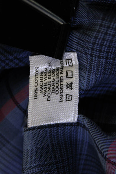 Robert Talbott Mens Button Front Collared Plaid Pocket Shirt Blue Red Size XL