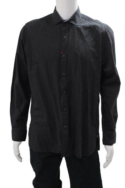 Robert Graham Mens Dress Shirt Button Up Black Point Collar Long Sleeve Size M