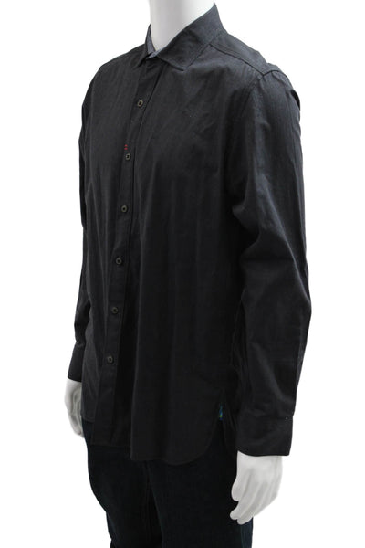 Robert Graham Mens Dress Shirt Button Up Black Point Collar Long Sleeve Size M