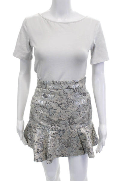 Moncler Womens Gray Floral Flare Mini Skirt Size 42