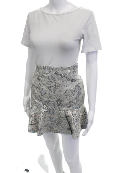 Moncler Womens Gray Floral Flare Mini Skirt Size 42