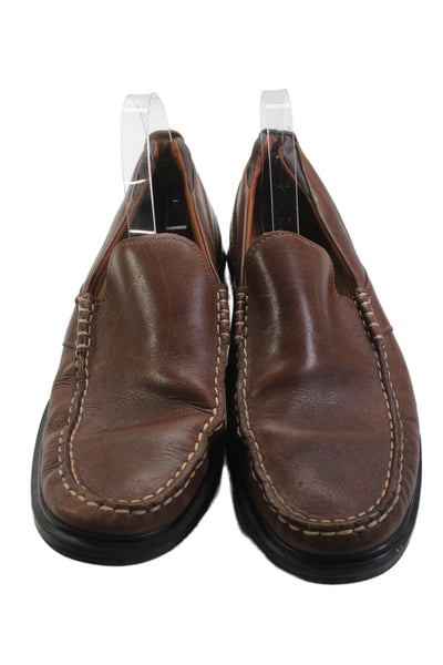 Cole Haan Mens Leather Contrast Stitch Casual Slip On Loafers Brown Size 11