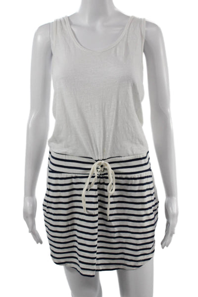 Monrow Women White Sleeveless Romper Striped Round Neck Short Size S