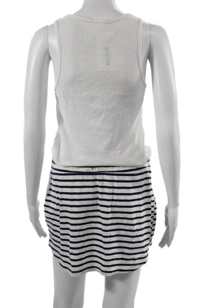 Monrow Women White Sleeveless Romper Striped Round Neck Short Size S