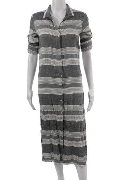 Bella Dahl Womens Dark Gray Striped Shirt Dress 3/4 Sleeve Size XS