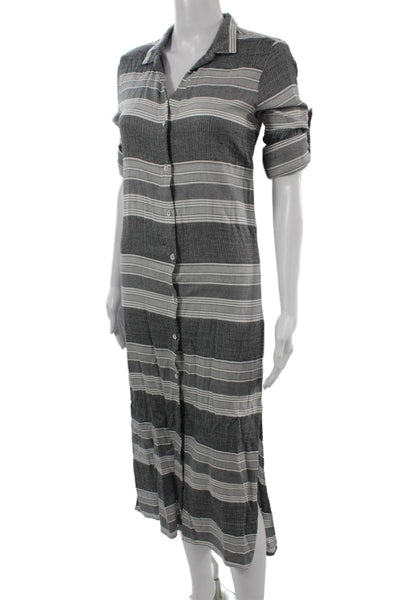 Bella Dahl Womens Dark Gray Striped Shirt Dress 3/4 Sleeve Size XS