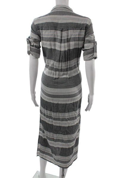 Bella Dahl Womens Dark Gray Striped Shirt Dress 3/4 Sleeve Size XS