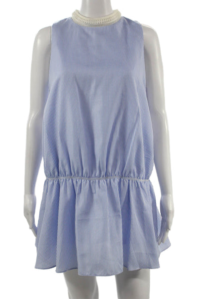 English Factory Women Shift Shirt Dress Light Blue Striped Sleeveless Size S