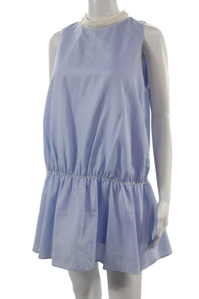 English Factory Women Shift Shirt Dress Light Blue Striped Sleeveless Size S
