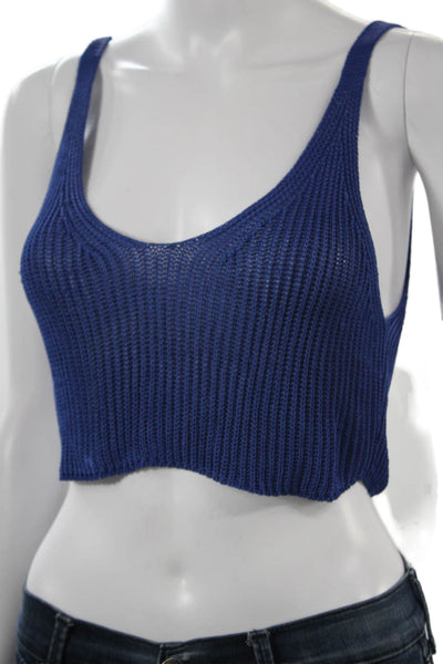 P.a.r.o.s.h. Womens Cropped Tank Blue Round Neck Poly Spandex Size XS
