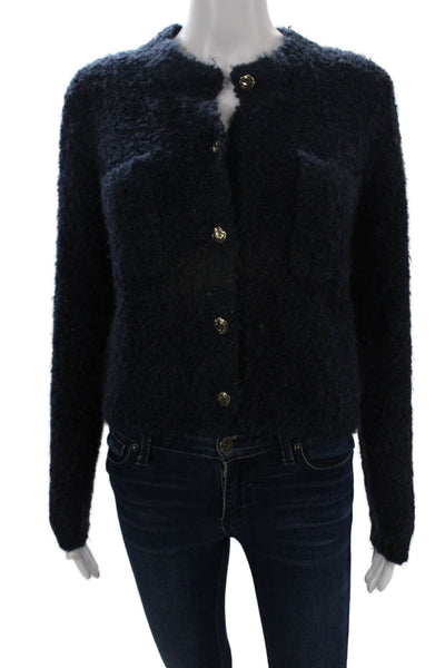MNG Unisex Dark Blue Solid Button Cardigan Crew Neck Long Sleeve Size XS