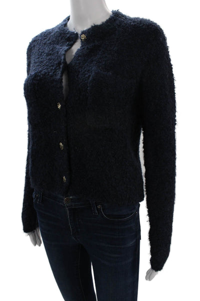 MNG Unisex Dark Blue Solid Button Cardigan Crew Neck Long Sleeve Size XS