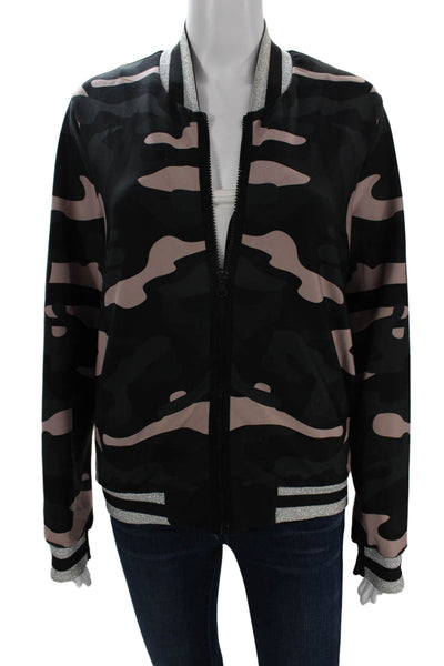 Ultracor Women Bomber Jacket Black Camo Zip Crew Neck Long Sleeve Size S