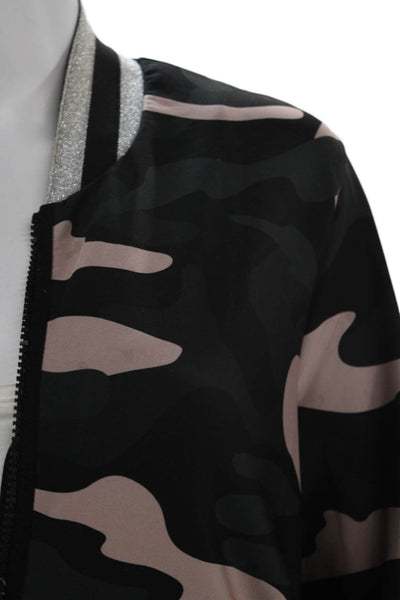 Ultracor Women Bomber Jacket Black Camo Zip Crew Neck Long Sleeve Size S