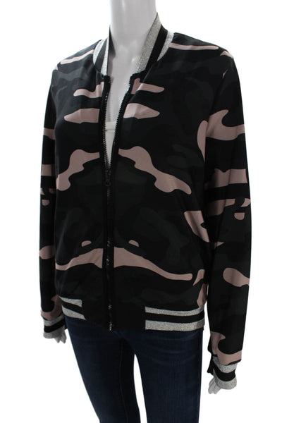 Ultracor Women Bomber Jacket Black Camo Zip Crew Neck Long Sleeve Size S