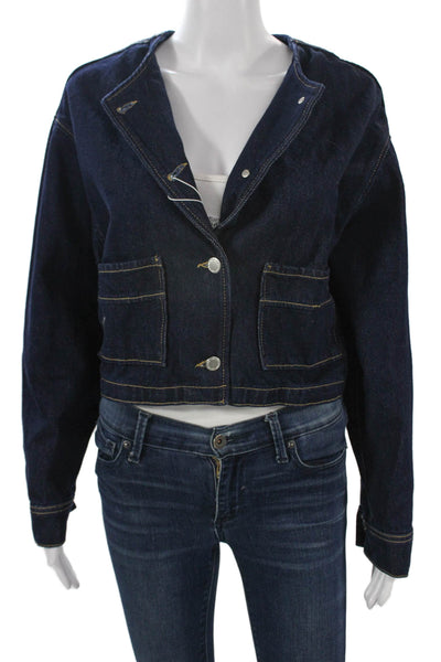 MNG Womens Dark Blue Cotton V-Neck Button Jacket Long Sleeve Size XS