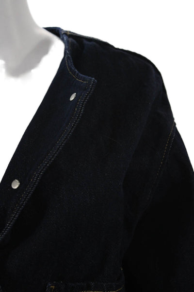 MNG Womens Dark Blue Cotton V-Neck Button Jacket Long Sleeve Size XS