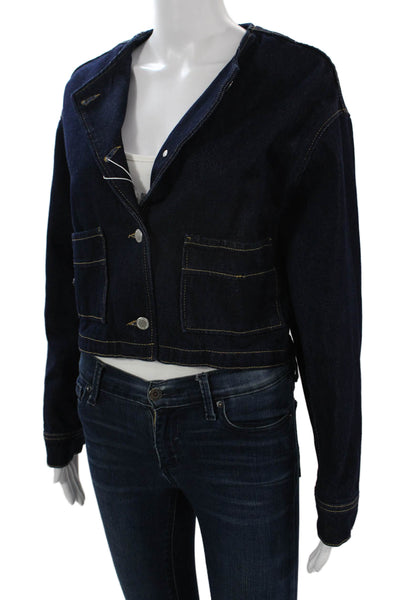 MNG Womens Dark Blue Cotton V-Neck Button Jacket Long Sleeve Size XS
