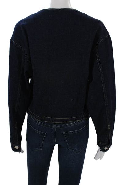 MNG Womens Dark Blue Cotton V-Neck Button Jacket Long Sleeve Size XS