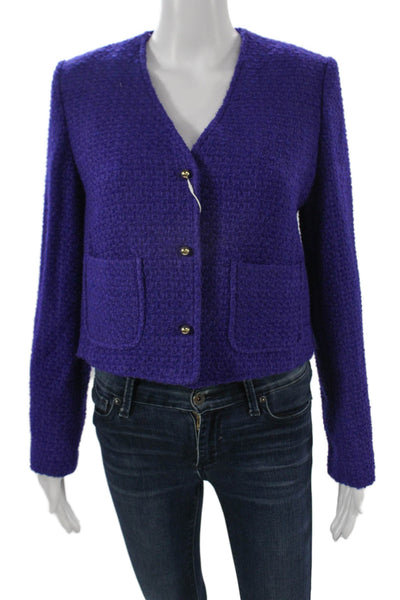 MNG Women Purple V-Neck Button Blazer Long Sleeve Classic Size S