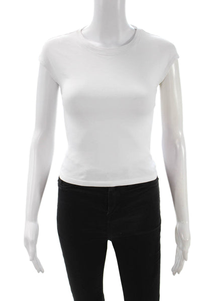 Zara Women Cropped Basic T-Shirt White Cotton Short Sleeve Crew Neck Size S
