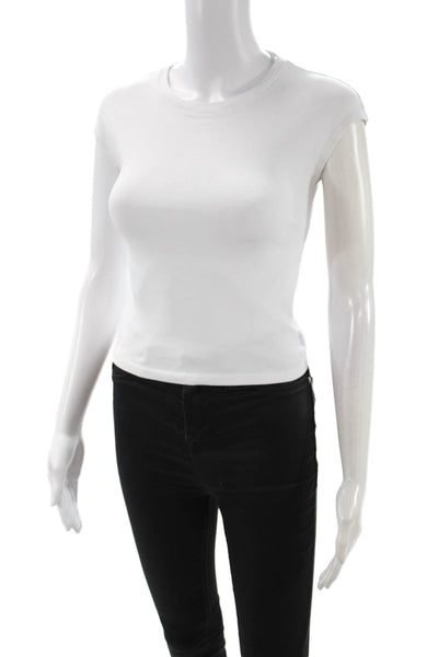 Zara Women Cropped Basic T-Shirt White Cotton Short Sleeve Crew Neck Size S
