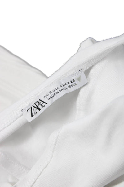 Zara Women Cropped Basic T-Shirt White Cotton Short Sleeve Crew Neck Size S