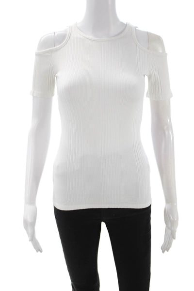 Frame Shirt Women White Silk Cashmere Crew Neck Short Sleeve T-Shirt Size S