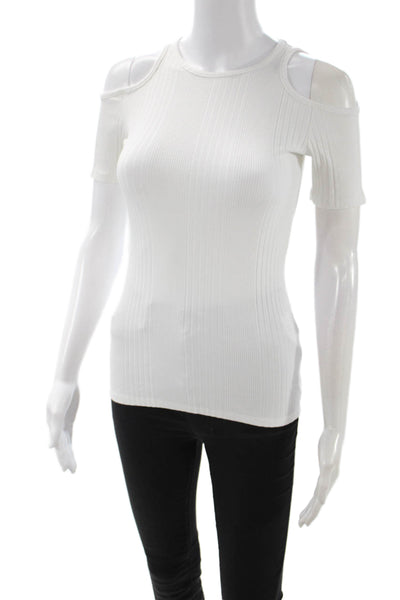 Frame Shirt Women White Silk Cashmere Crew Neck Short Sleeve T-Shirt Size S