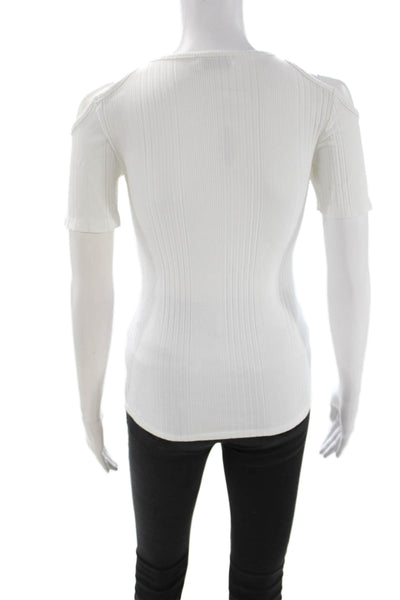Frame Shirt Women White Silk Cashmere Crew Neck Short Sleeve T-Shirt Size S