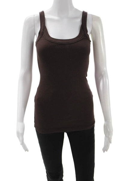 Splendid Women Basic Round Neck Tank Brown Size XS