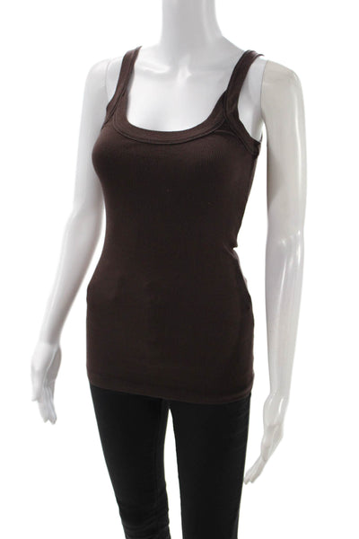 Splendid Women Basic Round Neck Tank Brown Size XS